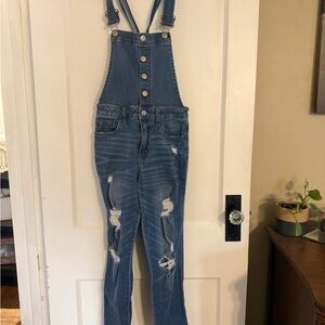 Distressed Denim Blue Women's Overalls